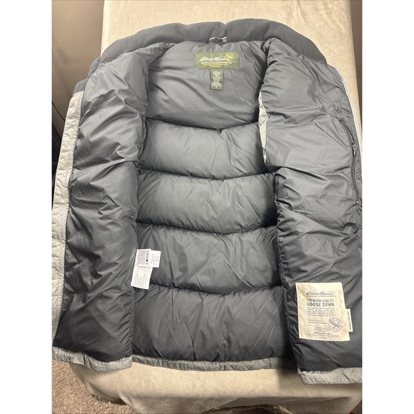 Eddie Bauer Down Puffer Vest Full Zip 700 Power Fill EB700 Gray Goose Men Medium - Picture 8 of 13